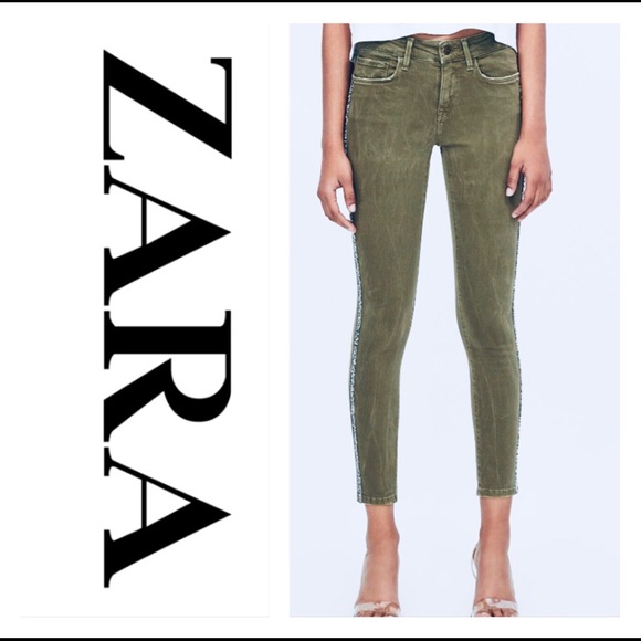 Zara Denim - Zara glitter side stripe skinny jeans size 2